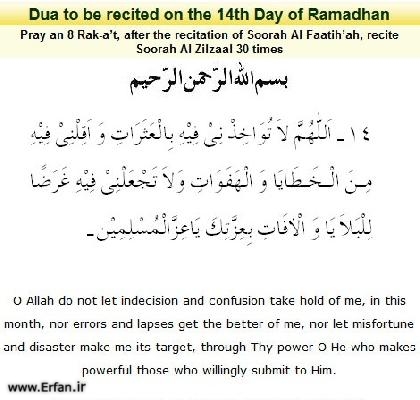 Dua to be recited on the fourteenth day of Ramadhan
