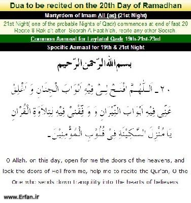 Dua to be recited on the twentieth day of Ramadhan